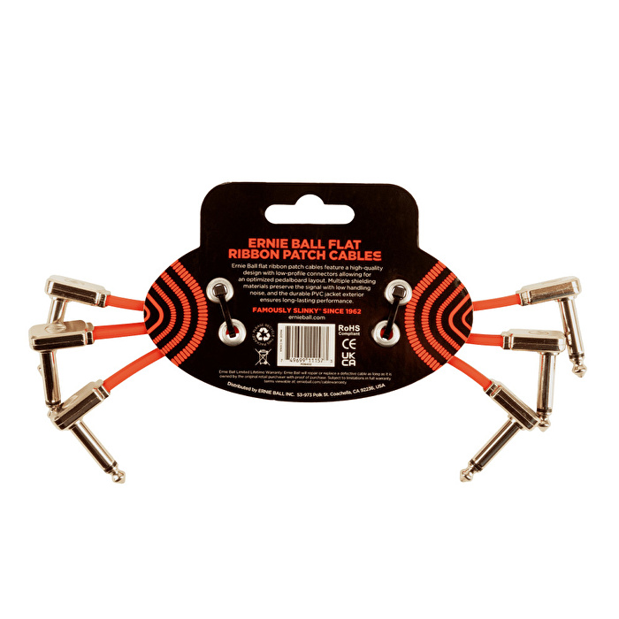 ERNIE BALL 6 Flat Ribbon 15cm 3lü Paket Kırmızı Pedal Ara Kablo
